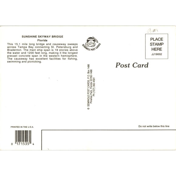 Vintage Postcard Sunshine Skyway Bridge Florida Tampa Bay - Picture 2 of 2